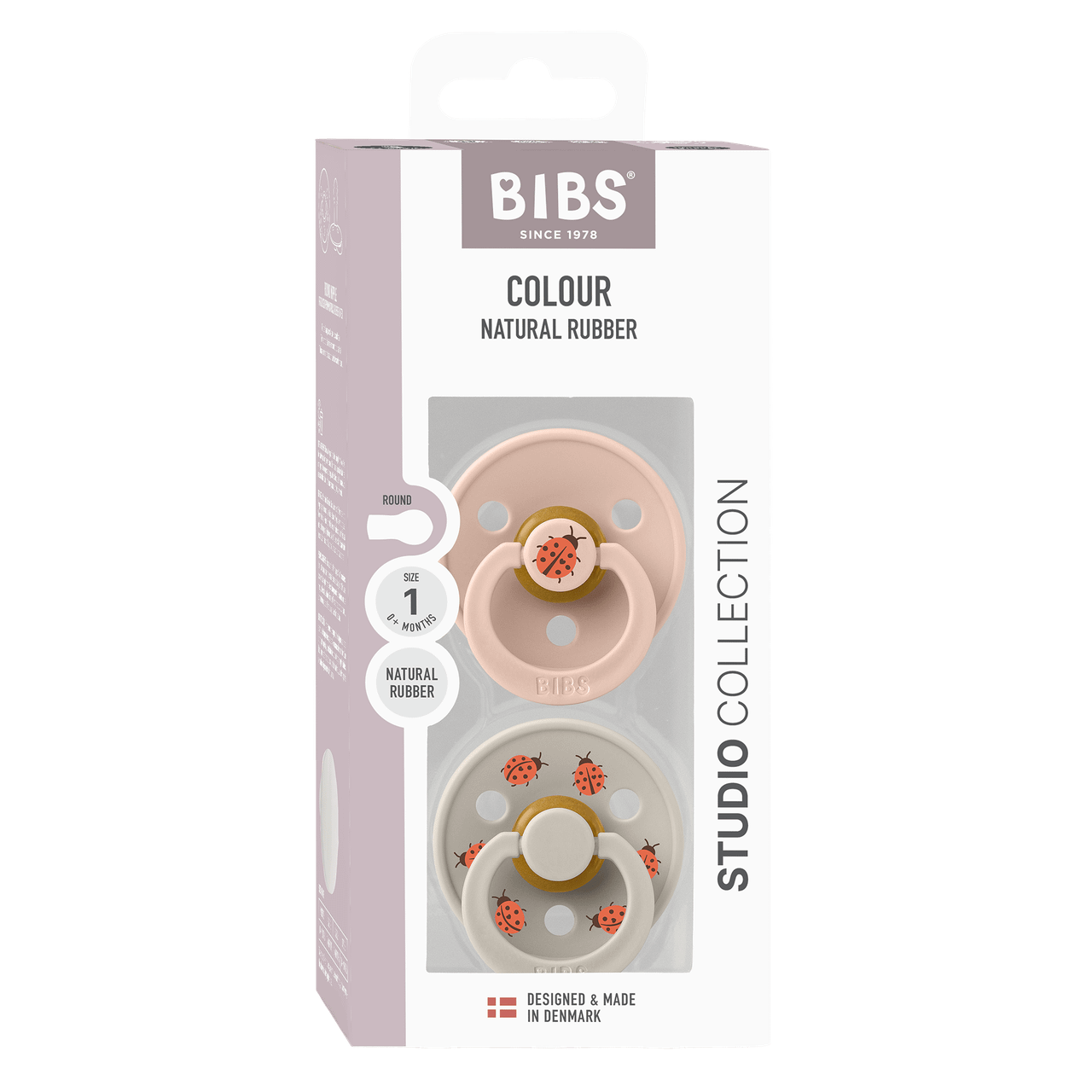 BIBS Pacifier Studio Colour 2 PACK Ladybug Latex Size 1 Blush Mix