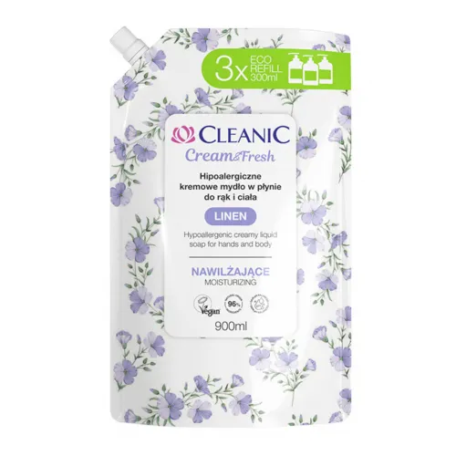 Cleanic Cleanic Hypoallergenic Creamy Liquid Soap for Body and Hands Linen 900ml refill
