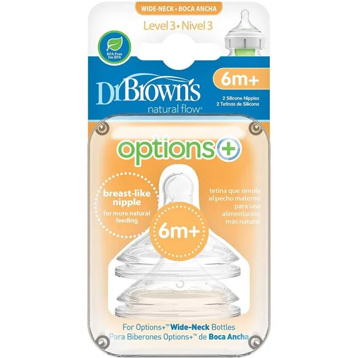 Dr Brown - Natural Flow Options+ Level 3 Wide Neck Teats (2 Pack) Damaged