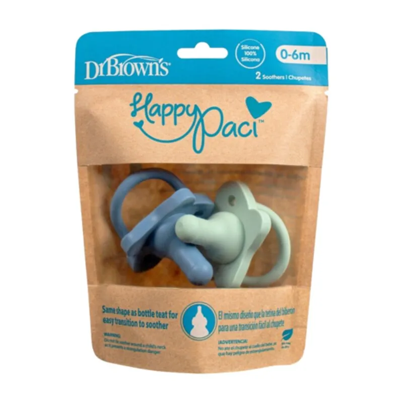 Dr. Brown’s HappyPaci 100% Silicone Soother, Blue, 2 Pack