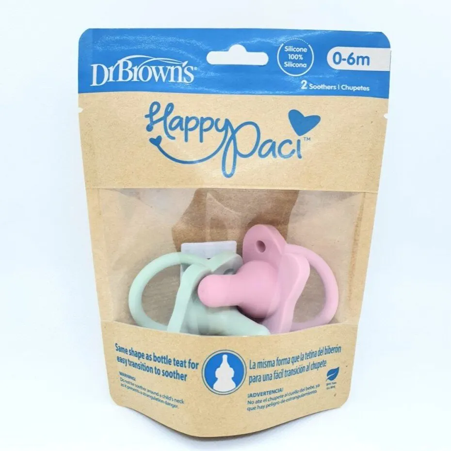 Dr. Brown’s HappyPaci 100% Silicone Soother, Pink, 2 Pack