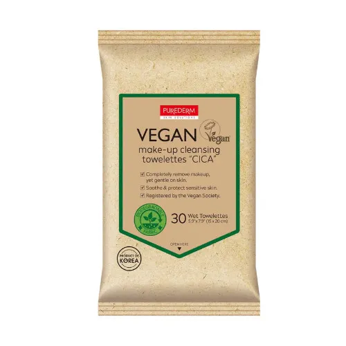 Purederm Vegan Make-Up Towelettes CICA 30pcs