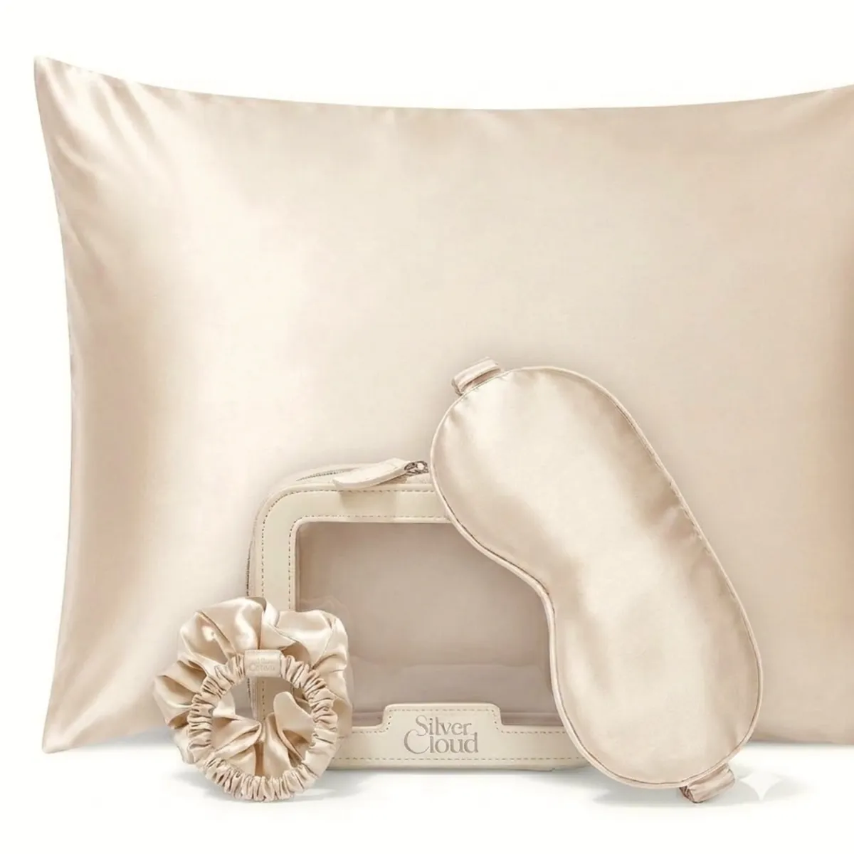 Silver Cloud Caramel Satin+ Beauty Sleep Gift Set - Pillowcase, Sleep Mask & Scrunchies