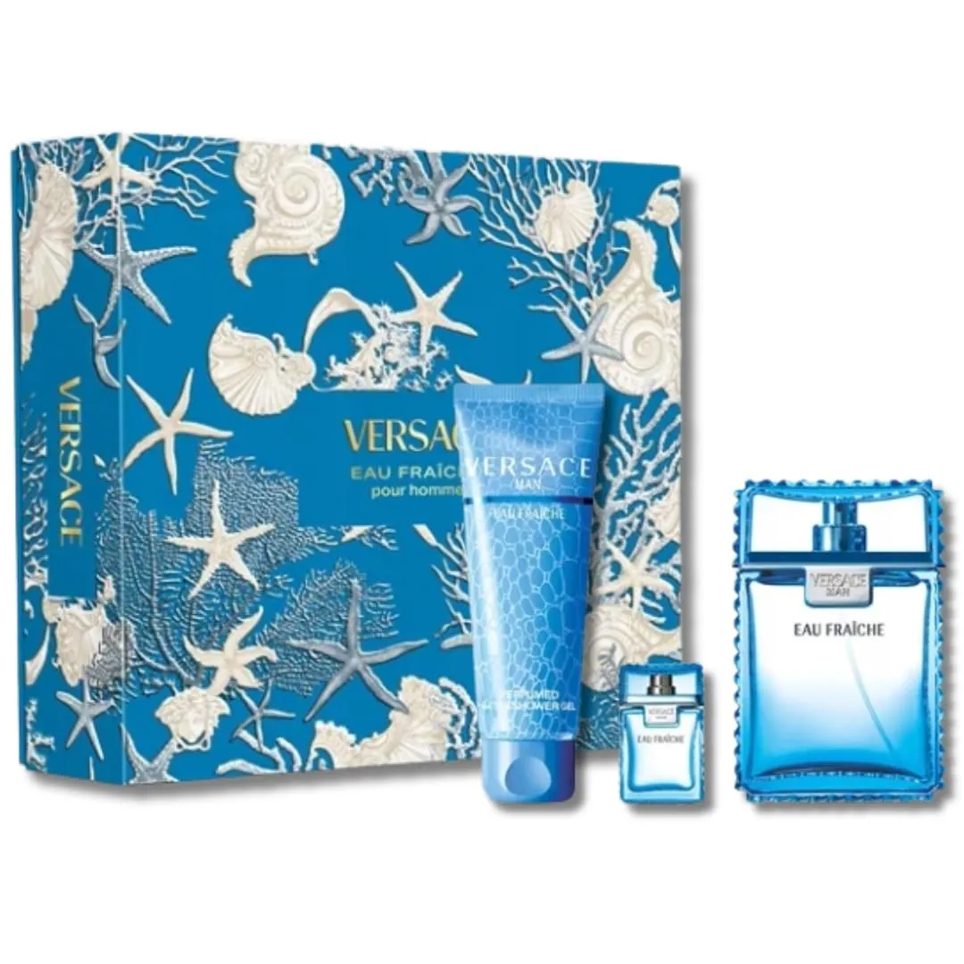 Versace Man Eau Fraiche Gift Set 100ml EDT + 5ml EDT + 150ml Shower Gel