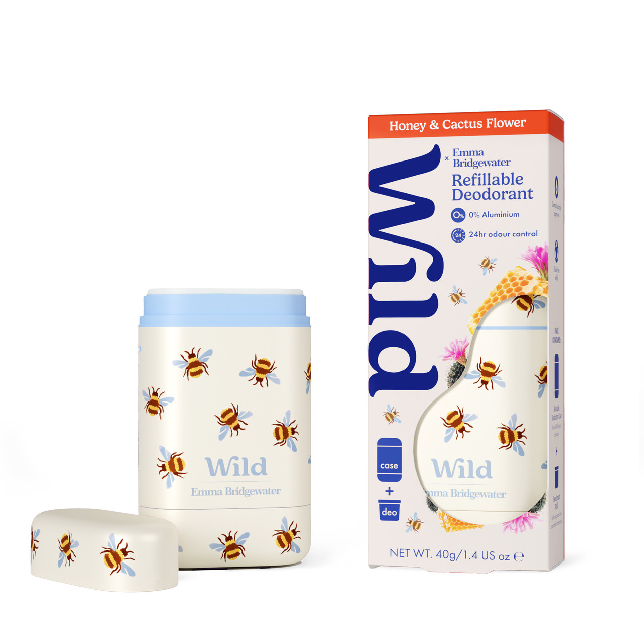 Wild Emma Bridgewater Honey & Cactus Flower Refillable Natural Deodorant + Case 40g